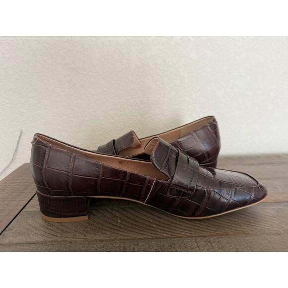 Anthropologie Alligator Embossed Leather Heeled Loafer Shoes Size 8 Square Toe - Picture 3 of 8